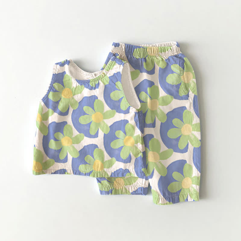 Baby 2-piece Flower Dot Blue Sleeveless Set - Blue - 2-3T - image 1