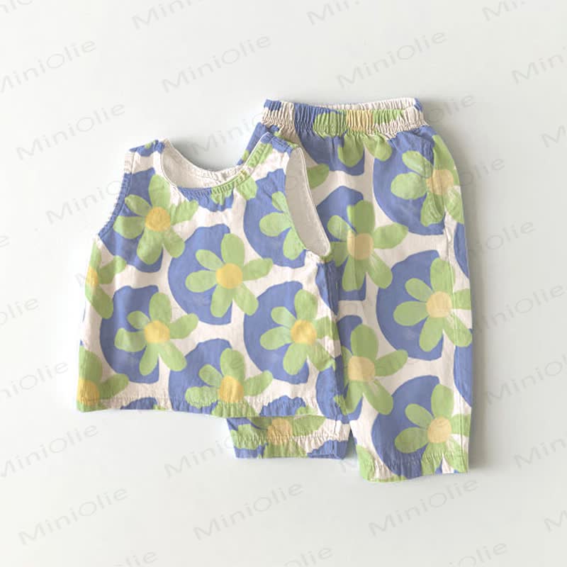 Baby 2-piece Flower Dot Blue Sleeveless Set - Blue - 2-3T - image 1