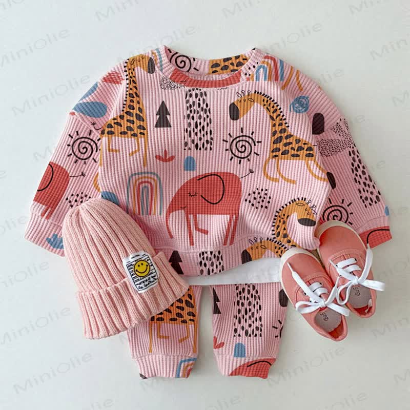 Baby Animal Pink Waffle 2-piece Set - Pink - 3-5T - image 1