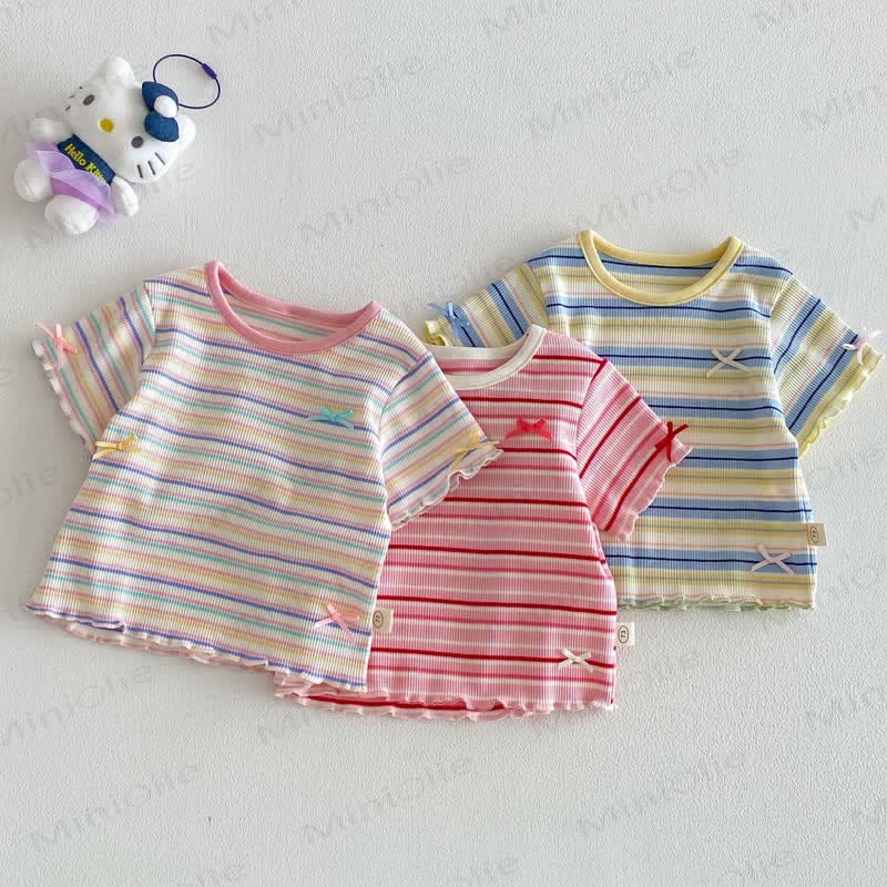 Baby Toddler Girl Striped Cotton Ruffle Sleeve Tee - image 1