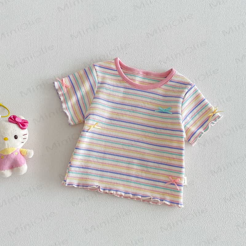 Baby Toddler Girl Striped Cotton Ruffle Sleeve Tee - Beige - 4-5T - image 3
