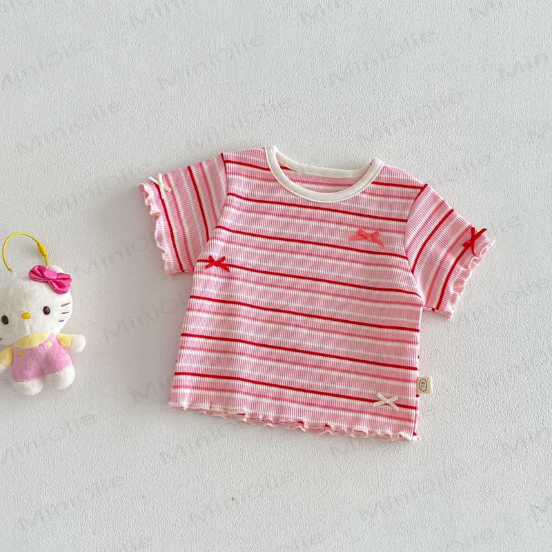 Baby Toddler Girl Striped Cotton Ruffle Sleeve Tee - Pink - 4-5T - image 4