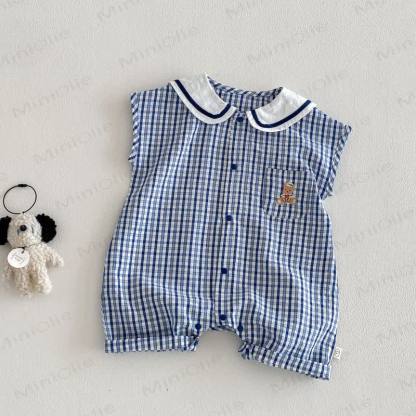 Baby Bear Blue Plaid Snaps Sleeveless Romper - Blue - 18-24M - image 1
