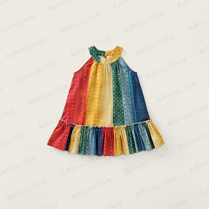 Toddler Girl Rainbow Panel Dot Dress - Multicolor - 8-9T - image 1