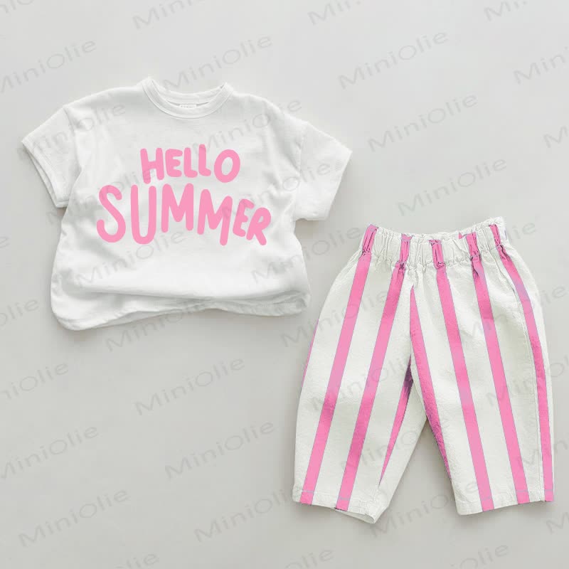 HELLO SUMMER Baby Vertical Striped 2-piece Set - White&Pink - 2-3T - image 2