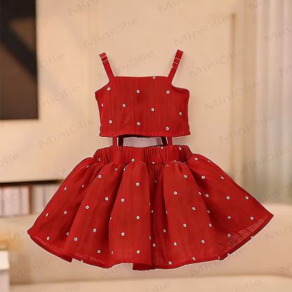 Toddler Girl Red Daisy Smocked Cutout Dress - Red - 8-9T - image 1
