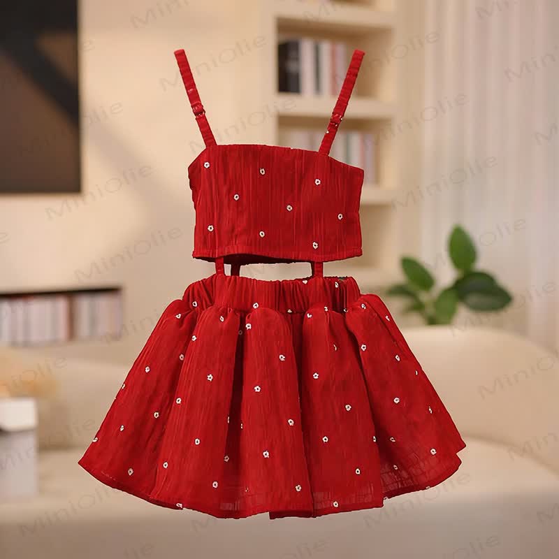 Toddler Girl Red Daisy Smocked Cutout Dress - image 3