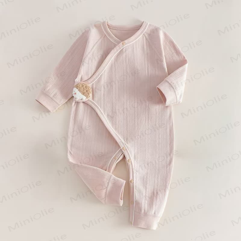 Baby Solid Color Animal Velcro Romper - Pink - 6-12M - image 1