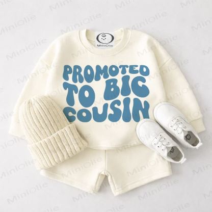 PROMOTED TO BIG COUSIN Baby Cream White Sweatshirt and Shorts 2-piece Set - Cream White - 3-4T - image 1