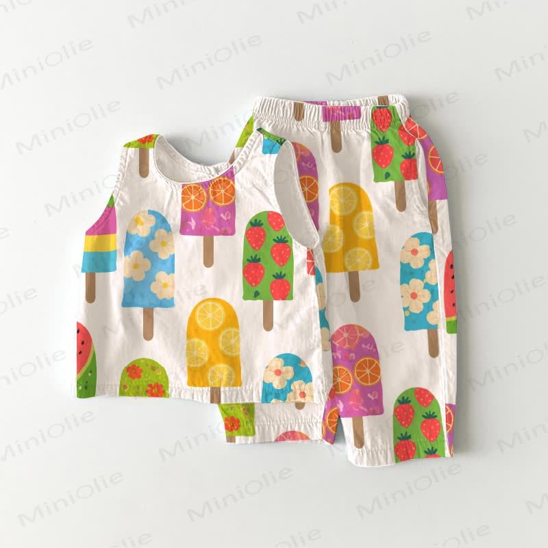 Toddler Colored Ice Cream Pattern Sleeveless 2-piece Set - White - 3-4T - image 1