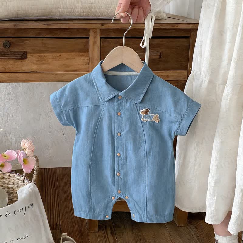 Baby Blue Puppy Jean Romper - Blue - 18-24M - image 1