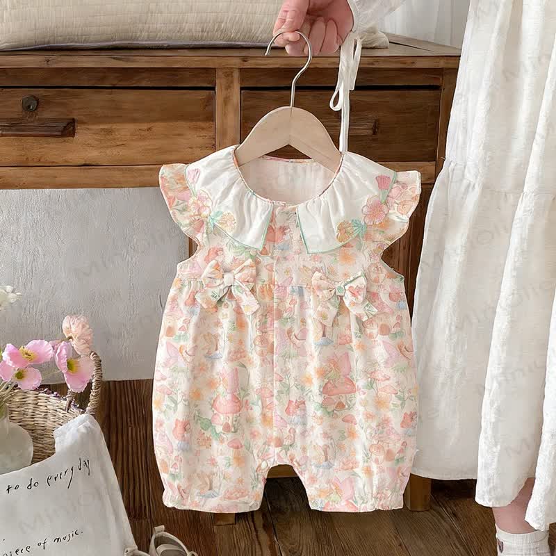 Baby Pink Mushroom and Bow Sleeveless Ruffle Romper - Pink - 18-24M - image 1