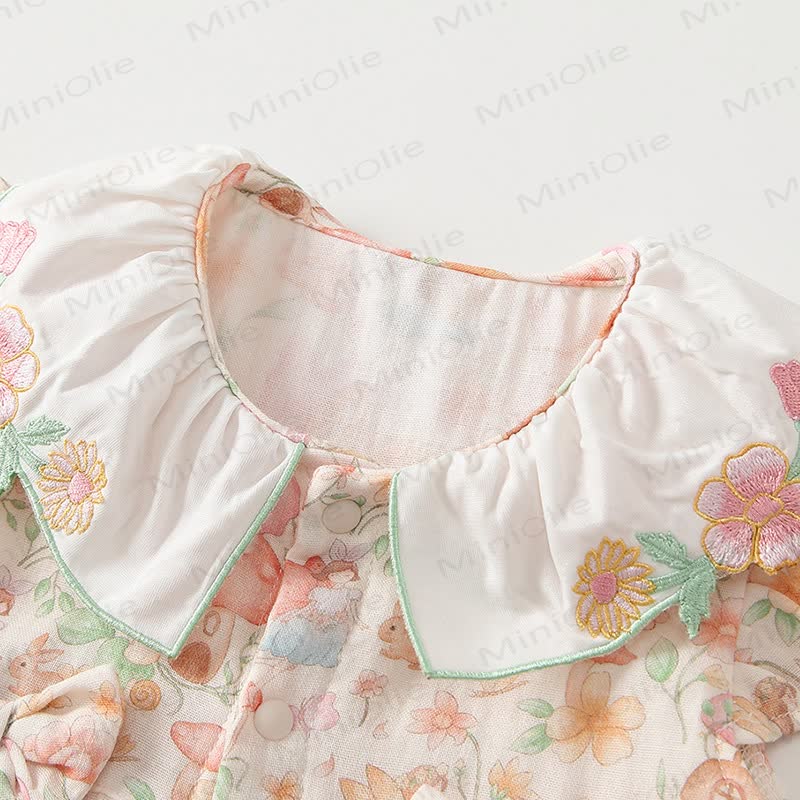 Baby Pink Mushroom and Bow Sleeveless Ruffle Romper - image 3