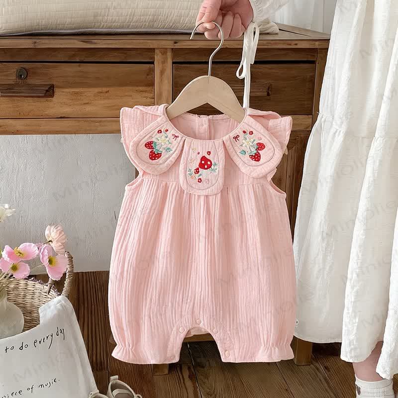 Baby Pink Mushroom and Strawberry Cotton Sleeveless Romper - Pink - 18-24M - image 1