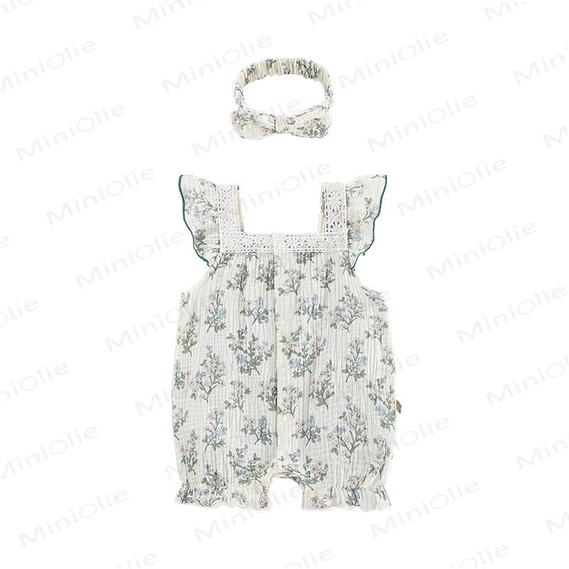 Baby Floral Lace Square Neck Sleeveless Romper - image 2