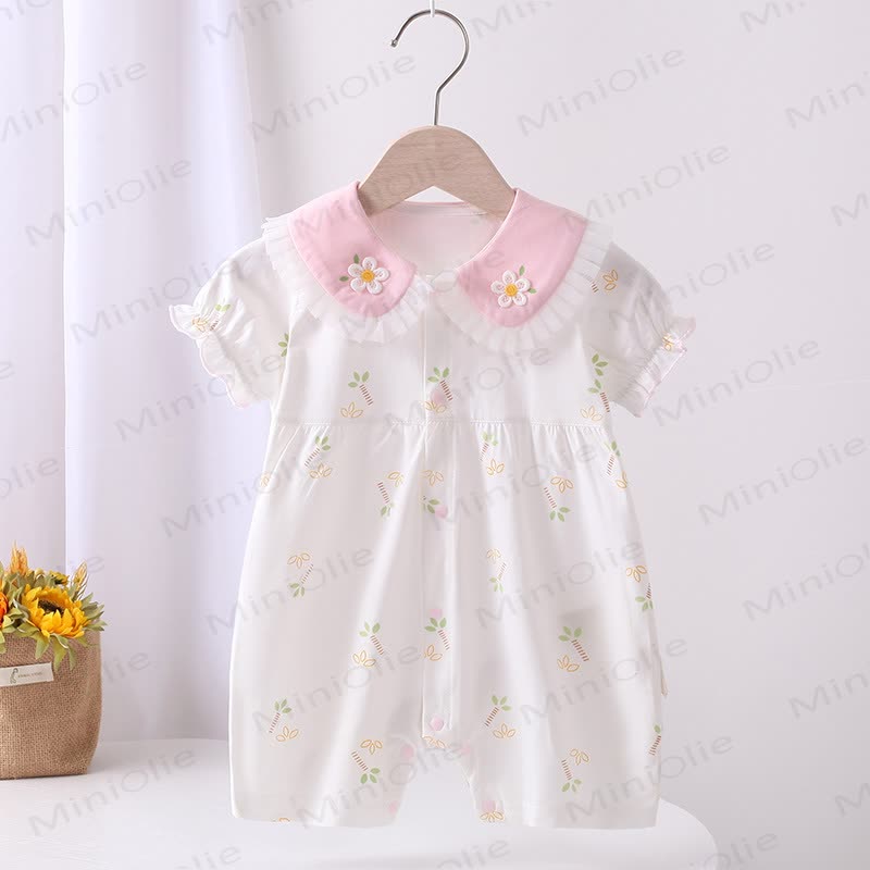 Baby Flower Cotton Sleeveless Ruffle Romper - Pink - 18-24M - image 2