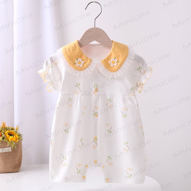 Baby Flower Cotton Sleeveless Ruffle Romper - Yellow - 18-24M - image 1