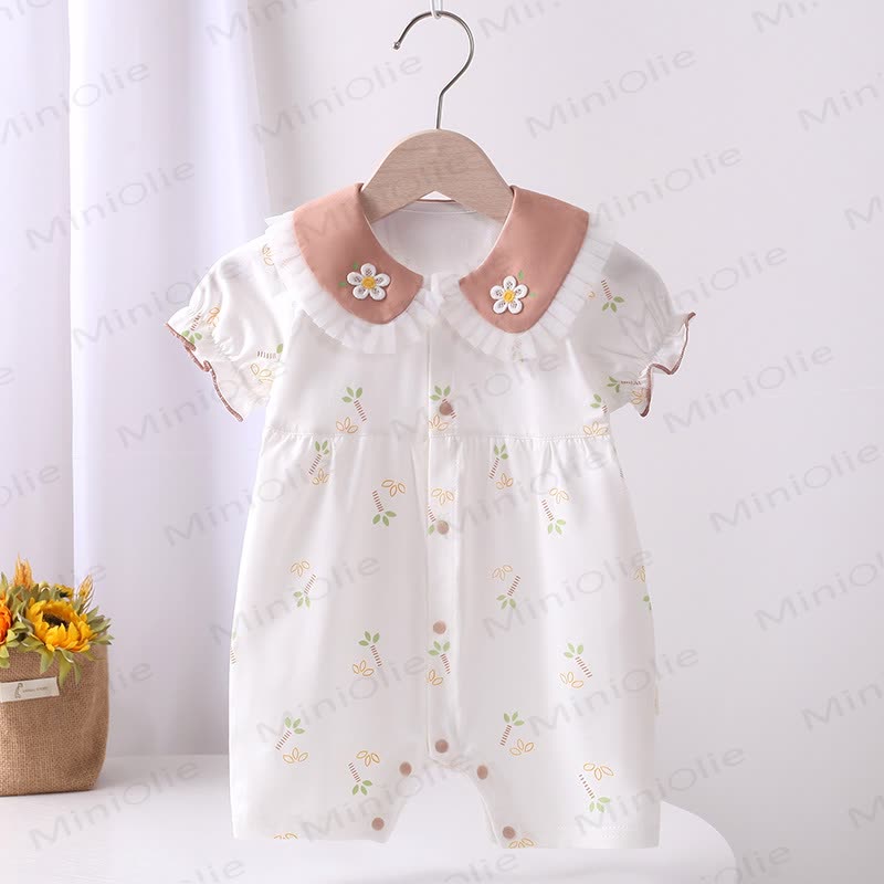 Baby Flower Cotton Sleeveless Ruffle Romper - Brown - 18-24M - image 3