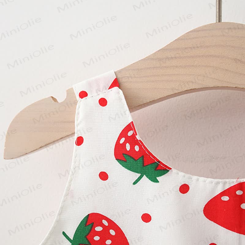 Baby Cotton Strawberry or Heart Print Sleeveless Dress with Hat - image 7