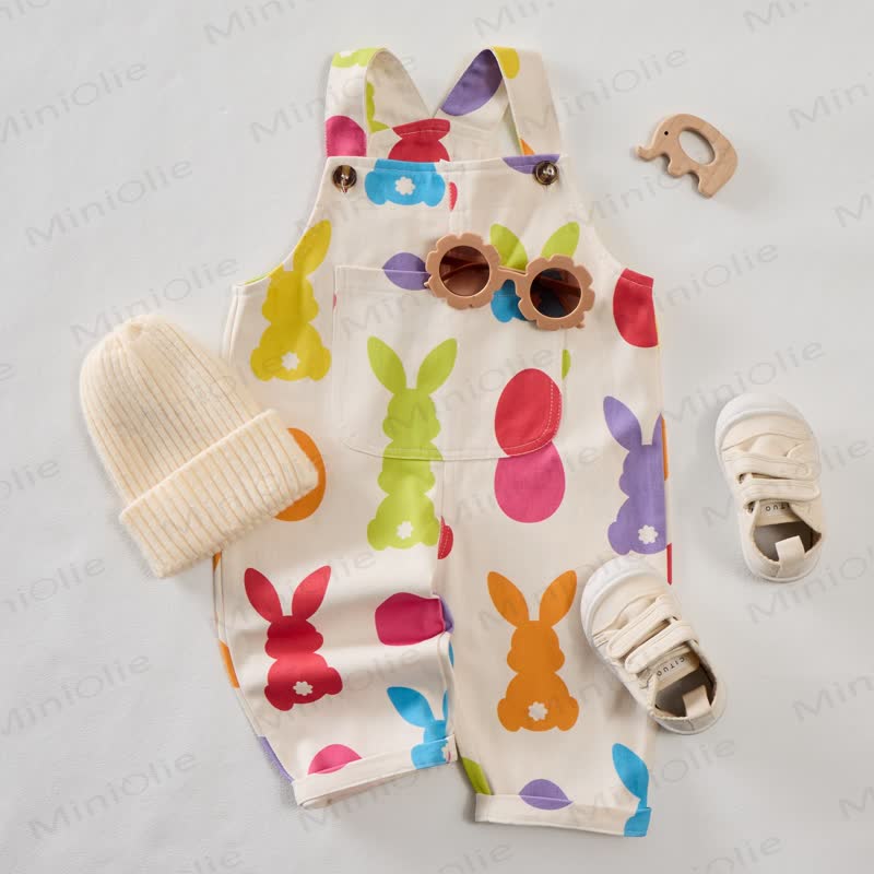 Baby Toddler White Rabbit Woven Overalls  - image 2