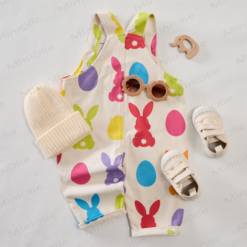 Baby Toddler White Rabbit Woven Overalls  - image 3