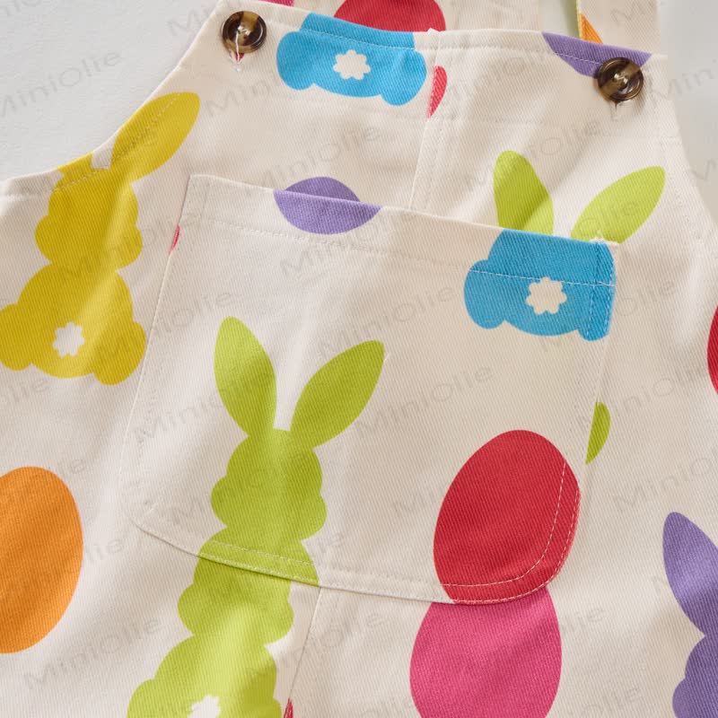 Baby Toddler White Rabbit Woven Overalls  - image 4