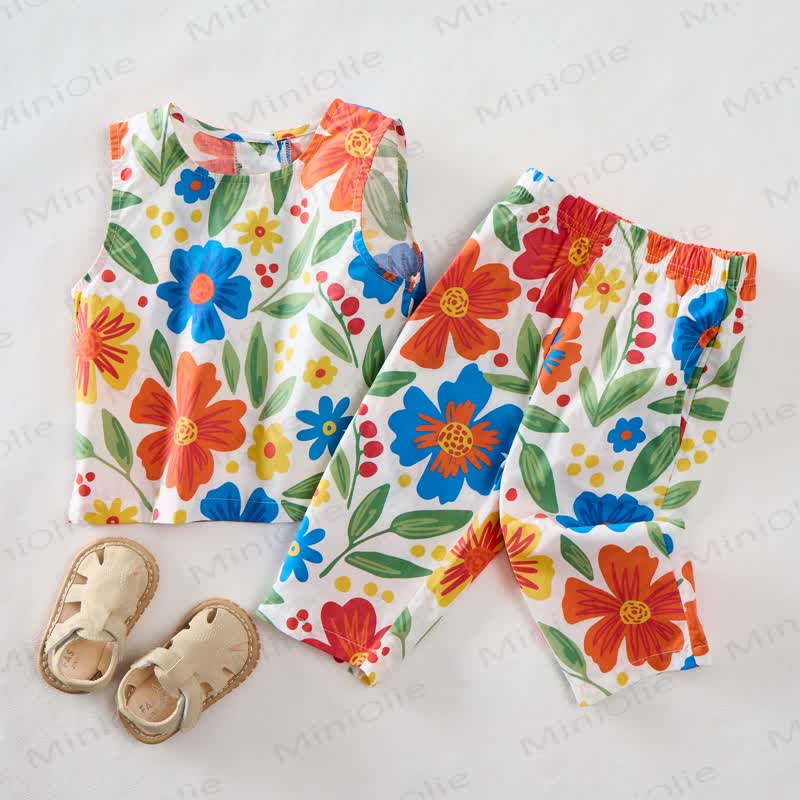 Baby 2-Piece Beige Flower Sleeveless Set - image 2