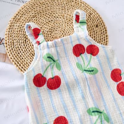 Baby Cherry Fullprint Blue Striped Romper With Hat - image 4