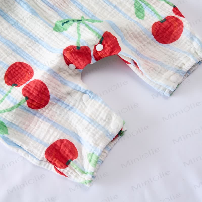 Baby Cherry Fullprint Blue Striped Romper With Hat - image 5