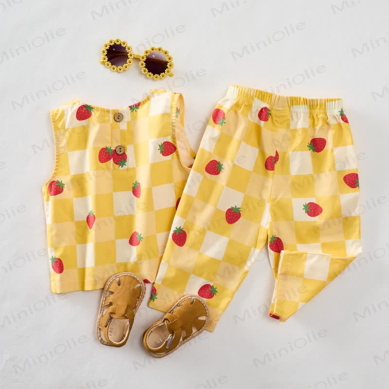 Baby 2-Piece Strawberry Plaid Sleeveless Set - image 3