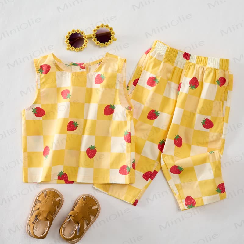 Baby 2-Piece Strawberry Plaid Sleeveless Set - image 2