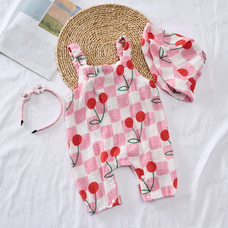 Baby Cherry Romper with Hat - image 3