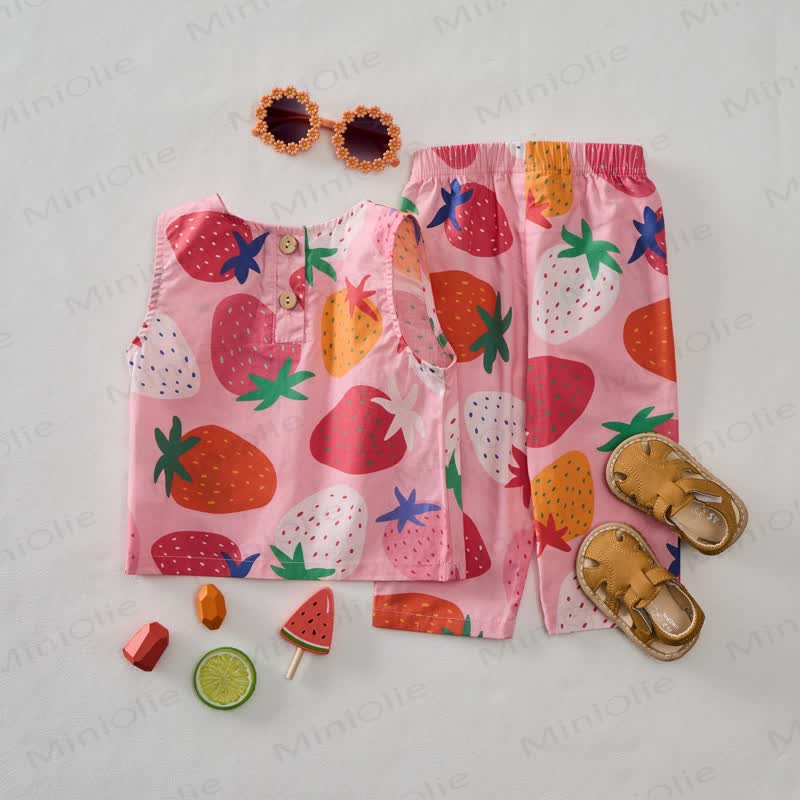 Baby 2-Piece Pink Strawberry Sleeveless Set - image 2