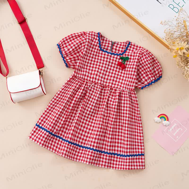 Toddler Girl Summer Gingham Cherry Patch Dress - Red - 4-5T - image 2
