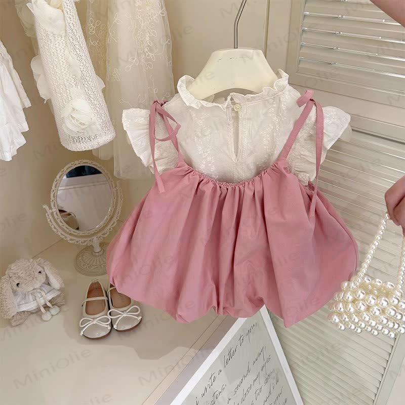 Toddler Girl Cotton Bow Dress or White Vest - Pink Dress - 6-7T - image 1