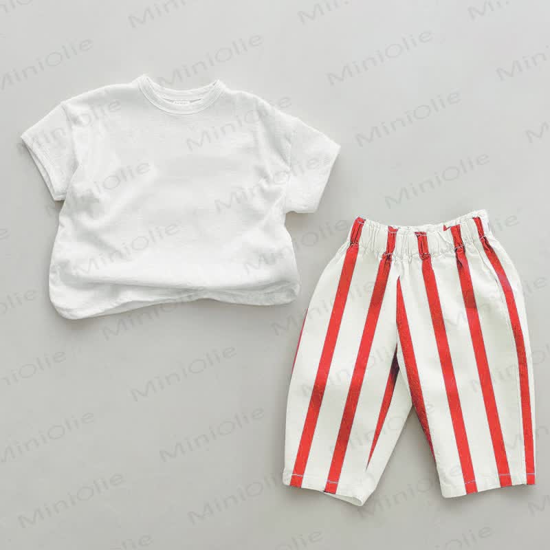 Personalized Strawberry Baby Name Customization Red Striped 2-piece Set - White&Red - 2-3T - image 2