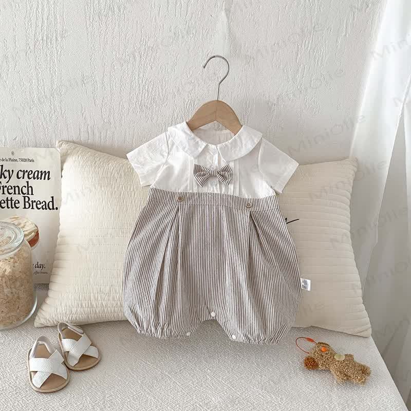 Baby Bow Tie Striped Romper - White - 18-24M - image 1