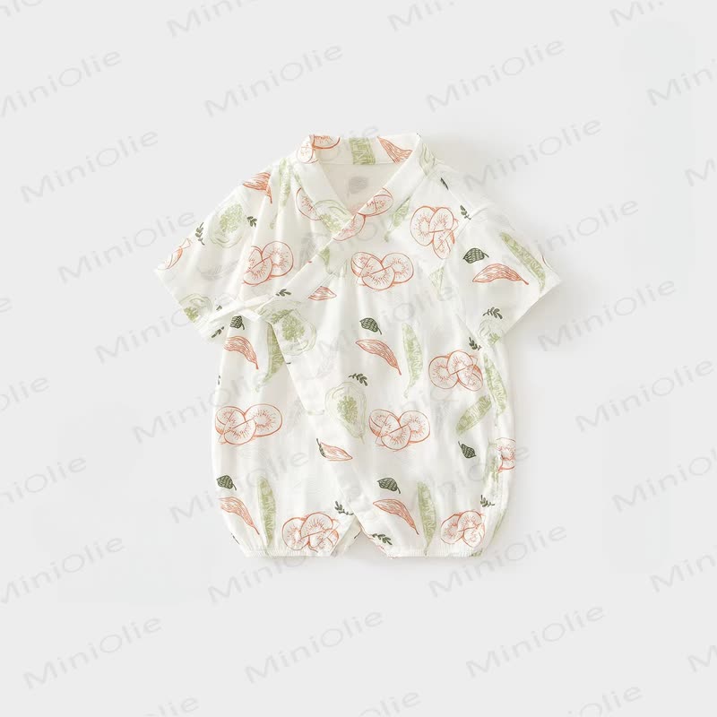 Baby White Fruit/Vegetable/Food Summer Wrap Front Romper - Fig - 15-22M - image 1