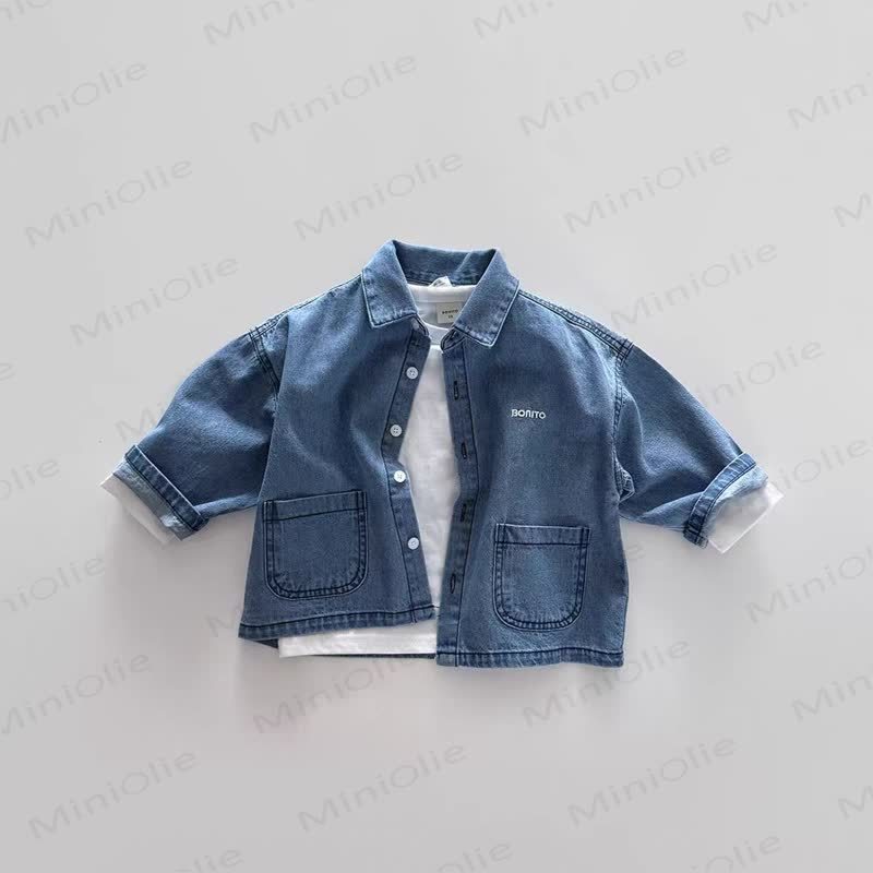 Baby Spring Solid Color Denim Jacket or Pants - Blue Jacket - 2-3T - image 2