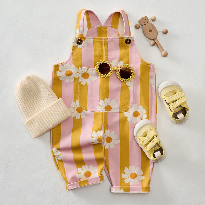 Baby Toddler Daisy Pink & Yellow Vertical Striped Overalls - image 2