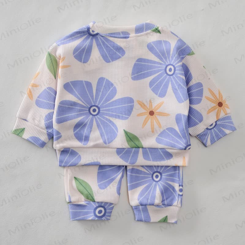 Baby Toddler Purple Flower Waffle Sweatshirt 2-piece Set - image 3