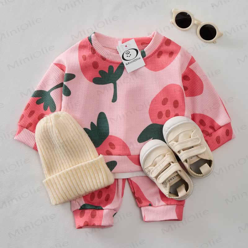 Baby Toddler Strawberry Waffle Sweatshirt 2-piece Set - image 2