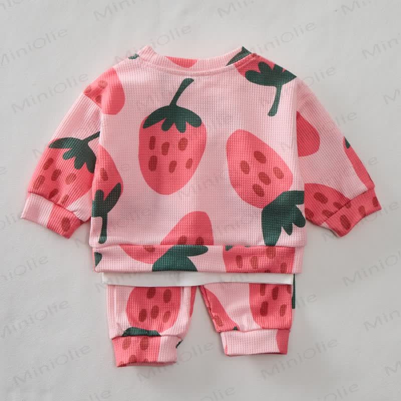 Baby Toddler Strawberry Waffle Sweatshirt 2-piece Set - image 3
