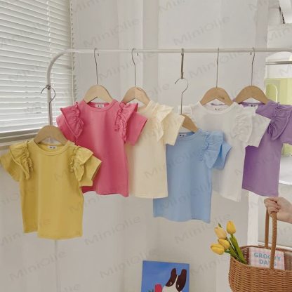 Toddler Girl Ruffle Solid Color T-shirt - image 1