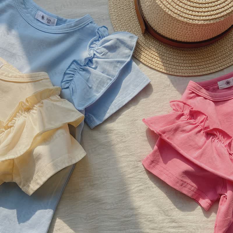 Toddler Girl Ruffle Solid Color T-shirt - image 9