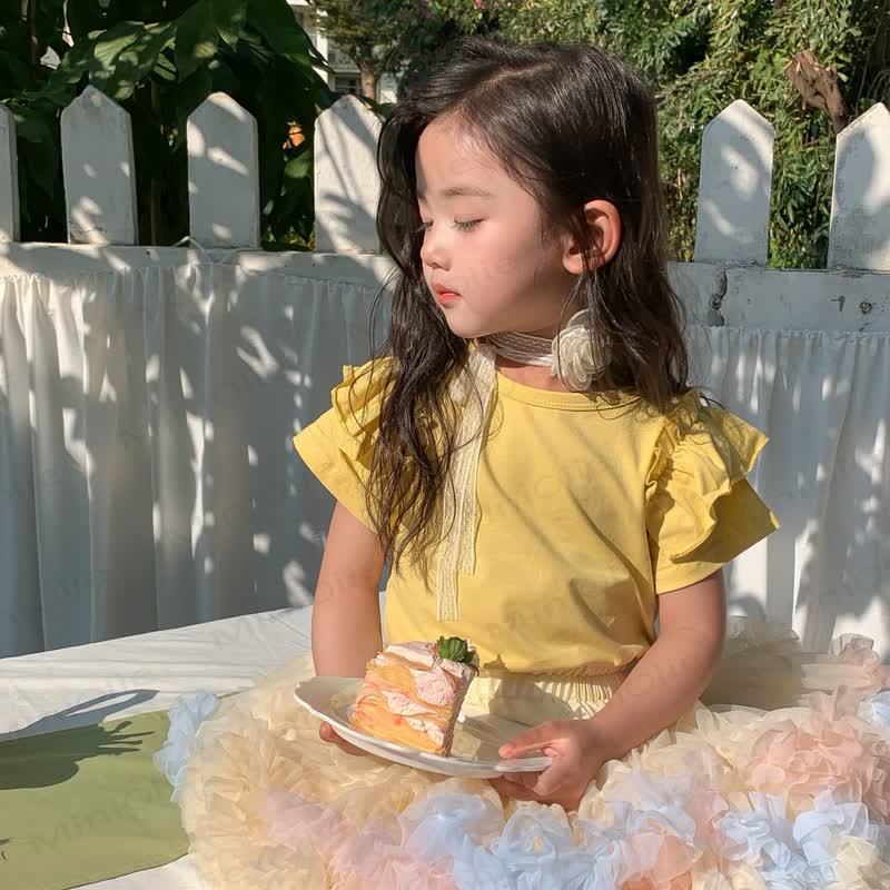 Toddler Girl Ruffle Solid Color T-shirt - Yellow - 8-9T - image 3