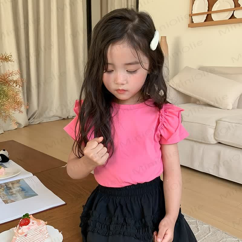 Toddler Girl Ruffle Solid Color T-shirt - Pink - 8-9T - image 4