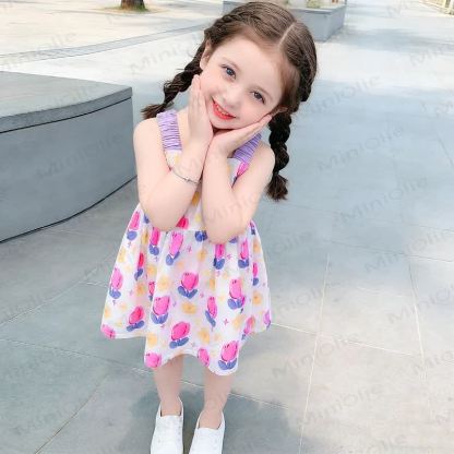 Toddler Kid Girl Floral Bows Suspender Dress - Purple - 10Y - image 5