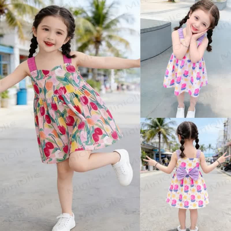 Toddler Kid Girl Floral Bows Suspender Dress - image 1