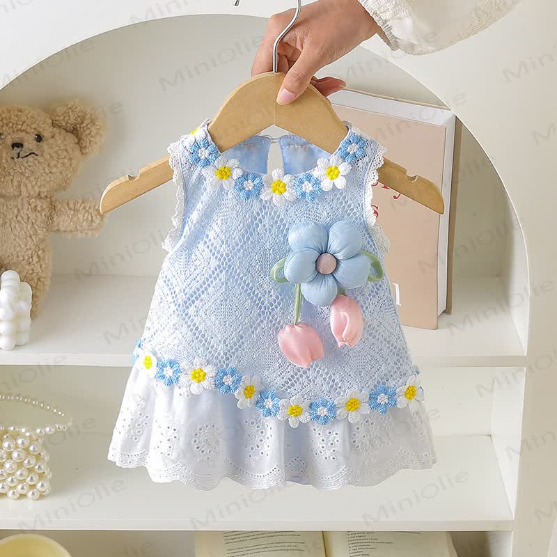 Baby Girls Daisy Lace Sunflower Print Romper Dress - Blue - 2-3T - image 2